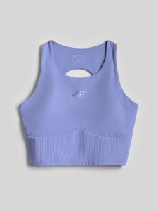 4F Crop top do jogi szybkoschnący damski - niebieski XL. Niebieskie topy 4f, l, bez wzorów, z gumy, biznesowe, bez kołnierzyka, bez ramiączek. Za 119,99 zł.