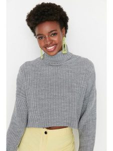 Trendyol Golf w kolorze szarym rozmiar: M. Szare golfy Trendyol, bez wzorów, prążkowane. Za 43,78 zł.