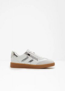 Sneakersy marki Marco Tozzi w stylu retro. Białe buty sportowe bonprix, bez wzorów, bez zapięcia. Za 129,99 zł.