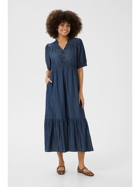 CULTURE Sukienka dżinsowa "Aurelia" w kolorze granatowym rozmiar: L. Niebieskie sukienki Culture, l, bez wzorów, bez kołnierzyka, bez ramiączek, maxi, rozkloszowane. Za 153,71 zł.