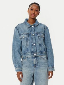 Tommy Hilfiger Kurtka jeansowa WW0WW43731 Niebieski Straight Fit. Niebieskie kurtki TOMMY HILFIGER, bez wzorów, z bawełny, bez kaptura. Za 449,99 zł.