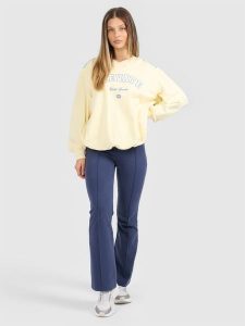 4F Legginsy z rozszerzanymi nogawkami damskie - granatowe XL. Niebieskie legginsy 4f, bez wzorów, z bawełny, z podwyższonym stanem. Za 129,99 zł.