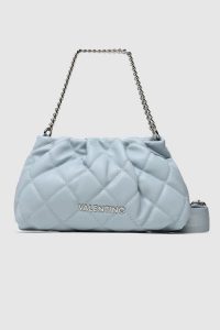 VALENTINO Marszczona pikowana błękitna torebka ocarina recycle pochette. Niebieskie torebki klasyczne Valentino by Mario Valentino, bez wzorów, pikowane, bez dodatków. W wyprzedaży za 339,99 zł.