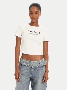 Miss Sixty T-Shirt 6L1SJ4300000 Biały Slim Fit. Białe t-shirty Miss Sixty, l, bez wzorów, z bawełny, bez kołnierzyka, bez ramiączek. Za 159,99 zł.