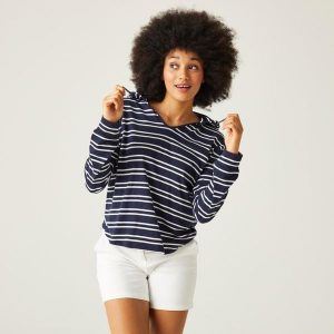 Minerve V-Neck damska bluza z kapturem. Niebieskie bluzy Regatta, bez wzorów, z bawełny, z kapturem. W wyprzedaży za 158,10 zł.