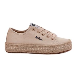 Trampki Damskie Z Plecionką Lee Cooper LCW-25-44-3215 Beżowe beżowy. Brązowe trampki bez wzorów, z materiału, bez zapięcia. Za 197,76 zł.
