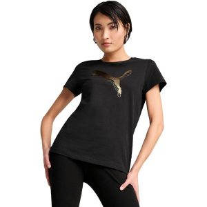 Koszulka Puma Ess Metallic Tee, Kobiety. Czarne koszulki sportowe Puma, bez wzorów, z bawełny, bez ramiączek. Za 140,00 zł.