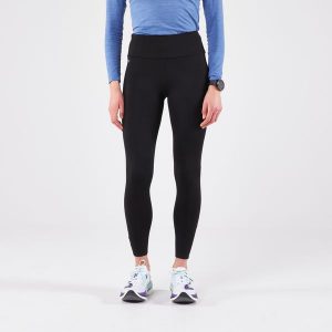 Legginsy do biegania damskie Kiprun Run 100 Warm ocieplane. Czarne legginsy KALENJI, bez wzorów, z elastanu. Za 79,99 zł.