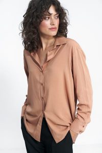Koszula ze Złotymi Guzikami - Karmelowa. Żółte koszule Nife, xl, bez wzorów, z materiału, bez kołnierzyka, bez ramiączek. Za 209,90 zł.