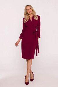 Elegancka sukienka ołówkowa kopertowa z wiązaniem bordowa. Czerwone sukienki Stylove, do pracy, s, bez wzorów, z elastanu, biznesowe, bez kołnierzyka, bez ramiączek, midi, dopasowane. Za 449,00 zł.