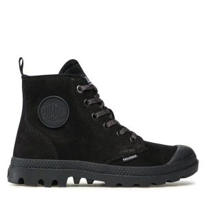 Trapery Palladium. Czarne buty zimowe Palladium, bez obcasa, bez zapięcia. Za 409,99 zł.