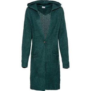 Długi sweter rozpinany. Brązowe długie swetry bonprix, bez kołnierzyka. Za 124,99 zł.