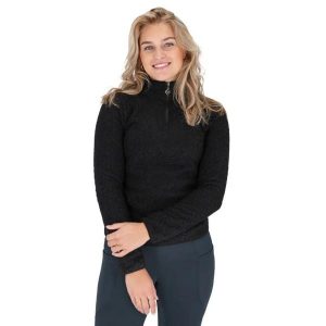 Damski półzapinany sweter QHP Teddie. Czarne swetry klasyczne QHP, na zimę, bez kołnierzyka. Za 233,50 zł.