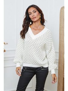 So Cachemire Sweter "Azul" w kolorze biało-beżowym rozmiar: XL. Białe swetry oversize So Cachemire, xl, bez wzorów, ze splotem, bez ramiączek. Za 214,19 zł.