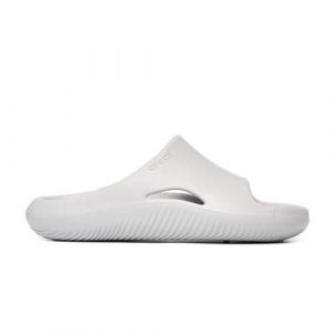 Klapki damskie Crocs Mellow Slide. Białe klapki Crocs, bez wzorów, z materiału, bez obcasa. Za 299,00 zł.