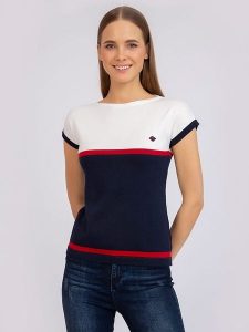 SIR RAYMOND TAILOR Koszulka "Vianden" ze wzorem rozmiar: S. Niebieskie bluzki Sir Raymond Tailor, s, bez wzorów, z bawełny, bez kołnierzyka, bez ramiączek. Za 127,35 zł.