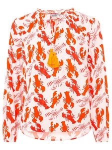 Zwillingsherz Bluzka "Lobster Mix" w kolorze biało-czerwonym rozmiar: S/M. Białe bluzki Zwillingsherz, m, z aplikacjami, z wiskozy, bez kołnierzyka, bez ramiączek. Za 95,92 zł.