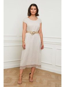 Curvy Lady Lniana sukienka w kolorze beżowym rozmiar: 44/46. Brązowe sukienki Curvy Lady, na co dzień, bez wzorów, z koronki, klasyczne, bez kołnierzyka, bez ramiączek, maxi, proste. Za 127,35 zł.