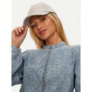 Czapka z daszkiem Guess. Brązowe czapki Guess, z aplikacjami. Za 119,99 zł.