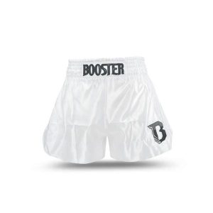 Szorty do boksu tajskiego Booster Fight Gear TBT Core 4. Białe szorty BOOSTER FIGHT GEAR, bez wzorów, sportowe. Za 260,50 zł.