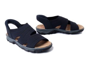 RIEKER 68895-14 blue, sandały damskie. Niebieskie sandały Rieker, bez wzorów, bez obcasa, bez zapięcia. Za 230,93 zł.