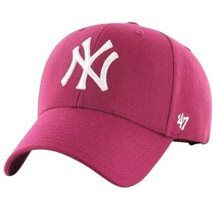 Czapka z daszkiem dla dorosłych New York Yankees MVP Cap. Czerwone czapki 47 Brand, bez wzorów, z materiału, sportowe. Za 143,30 zł.