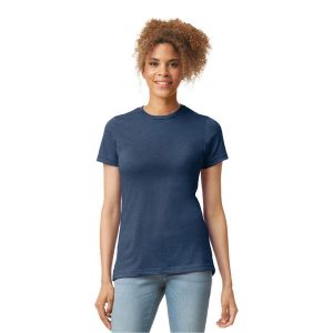 Koszulka Damska Softstyle CVC. Niebieskie bluzki GILDAN, l, bez wzorów, sportowe, bez kołnierzyka, bez ramiączek. Za 34,99 zł.