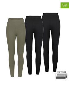 Sublevel Legginsy (3 pary) w kolorze oliwkowo-czarnym rozmiar: XS. Brązowe legginsy Sublevel, bez wzorów, z podwyższonym stanem. Za 70,24 zł.