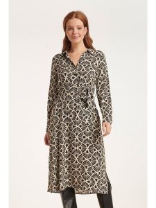 Smashed Lemon Sukienka w kolorze kremowo-czarnym rozmiar: XL. Brązowe sukienki Smashed Lemon, na co dzień, s, bez wzorów, z tkaniny, klasyczne, bez kołnierzyka, bez ramiączek, midi, proste. Za 126,99 zł.