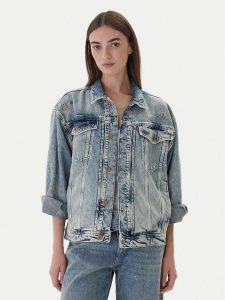 Mustang Kurtka jeansowa Arcata 1016944 Niebieski Loose Fit. Niebieskie kurtki Mustang, xs, bez wzorów, z bawełny, bez kaptura. Za 529,99 zł.