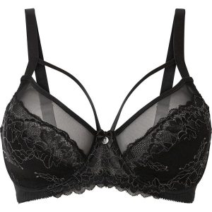 Biustonosz minimizer z delikatną koronką. Czarne biustonosze bonprix, bez wzorów, z koronki. Za 79,99 zł.