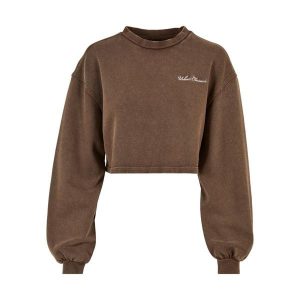 Bluza kołnierz rong krótka frotte z małymi haftami dla kobiet Urban Classics. Brązowe bluzy Urban Classics, bez wzorów, bez kaptura. Za 252,00 zł.