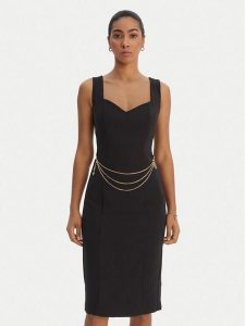 Fracomina Sukienka koktajlowa FR26SD2017W42901 Czarny Slim Fit. Czarne sukienki Fracomina, s, bez wzorów, z syntetyku, wizytowe, bez kołnierzyka, bez ramiączek. Za 699,99 zł.