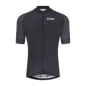 Damska koszulka kolarska z krótkim rękawem – Czarna. Czarne bluzki KEADA SPORTS, l, bez wzorów, sportowe, bez kołnierzyka, bez ramiączek. Za 332,00 zł.