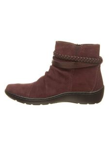 Clarks Skórzane botki w kolorze bordowym rozmiar: 41,5. Czerwone botki Clarks, bez wzorów, bez obcasa, bez zapięcia. Za 197,63 zł.