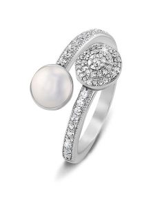 CHARM'S Srebrny pierścionek z perłą i cyrkoniami rozmiar: 52. Białe pierścionki CHARM'S, z cyrkonią, srebrne. Za 115,95 zł.