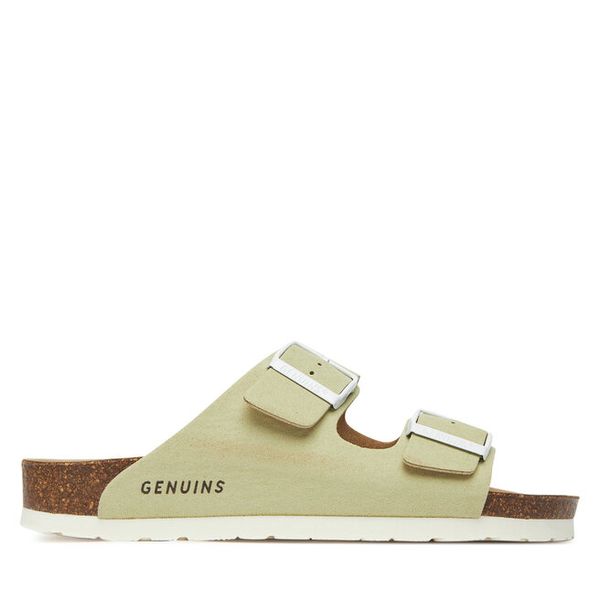 Klapki Genuins. Zielone klapki Genuins, bez wzorów, bez obcasa. Za 159,99 zł.