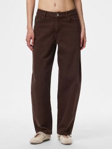 Pieces Dżinsy - Barrel fit - w kolorze brązowym rozmiar: W33/L32. Brązowe jeansy Pieces, z aplikacjami, ze skóry. Za 109,95 zł.