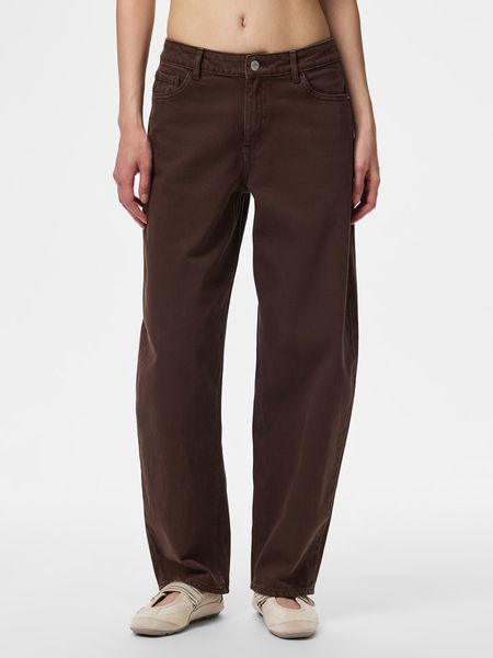 Pieces Dżinsy - Barrel fit - w kolorze brązowym rozmiar: W25/L30. Brązowe jeansy Pieces, z aplikacjami, ze skóry. Za 134,95 zł.