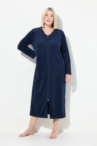 Damskie Szlafrok dwukierunkowy zamek błyskawiczny frotte miękki w dotyku. Brązowe szlafroki Ulla Popken, plus size, bez wzorów, z bawełny, plus size, bez kaptura. Za 239,99 zł.