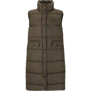 Długa kamizelka puchowa damska Whistler Amaretto. Czarne kamizelki WHISTLER, bez wzorów, z puchu, bez kołnierzyka, bez ramiączek, bez kaptura. Za 297,50 zł.