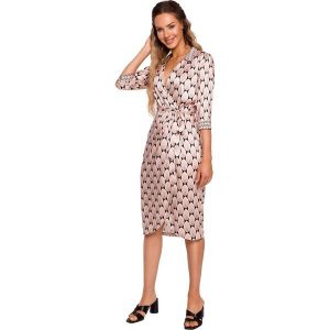 Satynowa Sukienka na Zakładkę w Print - Model 3. Brązowe sukienki Cud Moda, l, bez wzorów, z materiału, wizytowe, bez kołnierzyka, bez ramiączek. Za 249,90 zł.