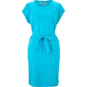 Sukienka shirtowa z czystej bawełny. Niebieskie sukienki bonprix, bez wzorów, z bawełny, bez kołnierzyka, bez ramiączek. Za 64,99 zł.