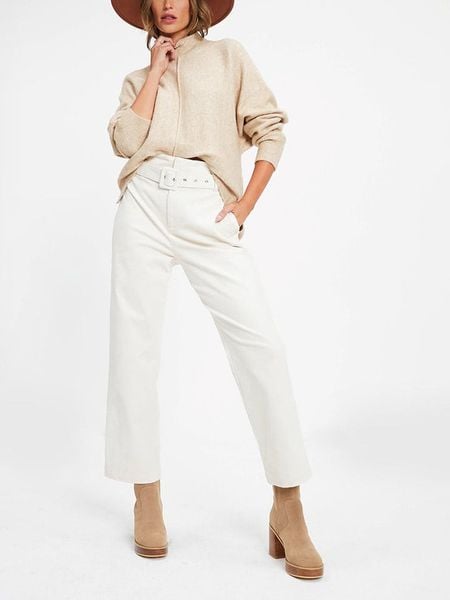 Milan Kiss Sweter w kolorze beżowym rozmiar: L. Brązowe swetry oversize Milan Kiss, l, bez wzorów, bez ramiączek. Za 183,59 zł.