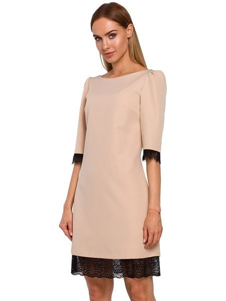 Made of emotion Sukienka w kolorze beżowym rozmiar: S. Brązowe sukienki Made Of Emotion, s, bez wzorów, z koronki, bez kołnierzyka, bez ramiączek, midi. Za 83,62 zł.