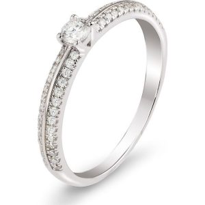 Unikalny Pierścionek Białe Złoto - złoto białe 585, Brylant 0,11ct,brylant 0,15ct. Pierścionki marki W.KRUK. Za 3 090,00 zł.
