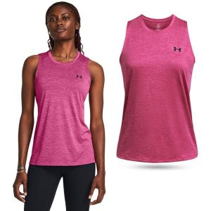 Koszulka damska tank top UNDER ARMOUR 1383656 bez rękawów. Czerwone topy Under Armour, l, bez wzorów, sportowe, bez kołnierzyka, bez ramiączek. Za 161,50 zł.