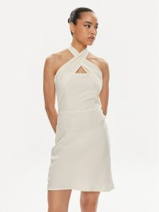Patrizia Pepe Sukienka letnia 2A2779/A052-W362 Écru Regular Fit. Sukienki Patrizia Pepe, na lato, bez wzorów, ze lnu, bez kołnierzyka, bez ramiączek. Za 539,99 zł.