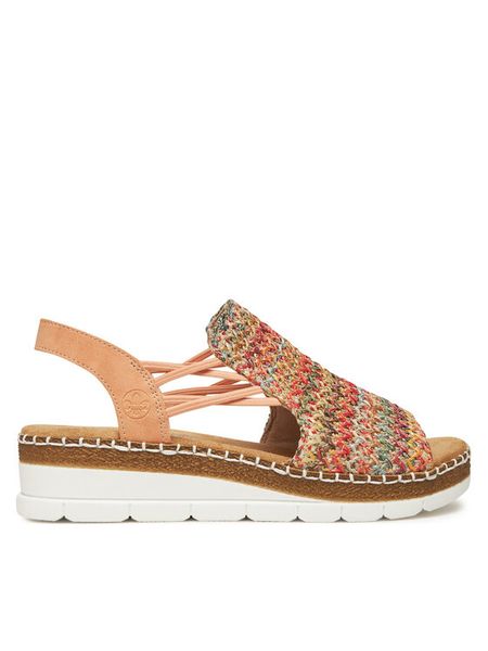 Rieker Sandały V1241-90 Kolorowy. Sandały Rieker, bez wzorów, z materiału, bez obcasa, na koturnie, bez zapięcia. Za 319,99 zł.