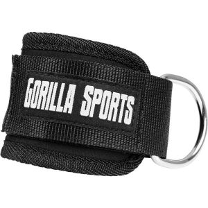 Opaska na kostkę do wyciągu dolnego nylonowa. Czarne paski GORILLA SPORTS, bez wzorów, z nylonu, sportowe. Za 39,99 zł.